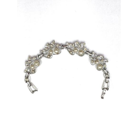 Kramer of NY Bracelet Vintage Silver Tone Faux Pearls Rhinestones 6.5” - Picture 9 of 14